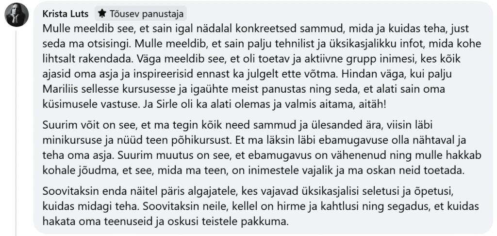 Krista Luts tagasiside